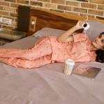 Peach Bloom Printed Ladies White Pyjamas