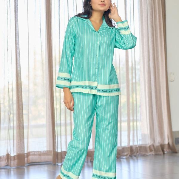 Lazy Club Mint Green Striped Organic Cotton Pajama