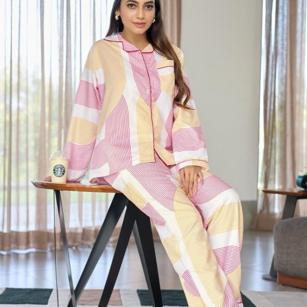 Lazy Club Blush Pink Yellow Pajamas Set
