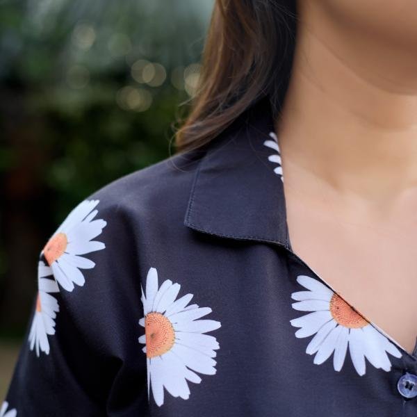 Lazy Club Black Sunflower Print Cotton Pj Short Set