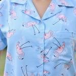Lazy Club Sky Blue Flamingo Floral Pajama Set