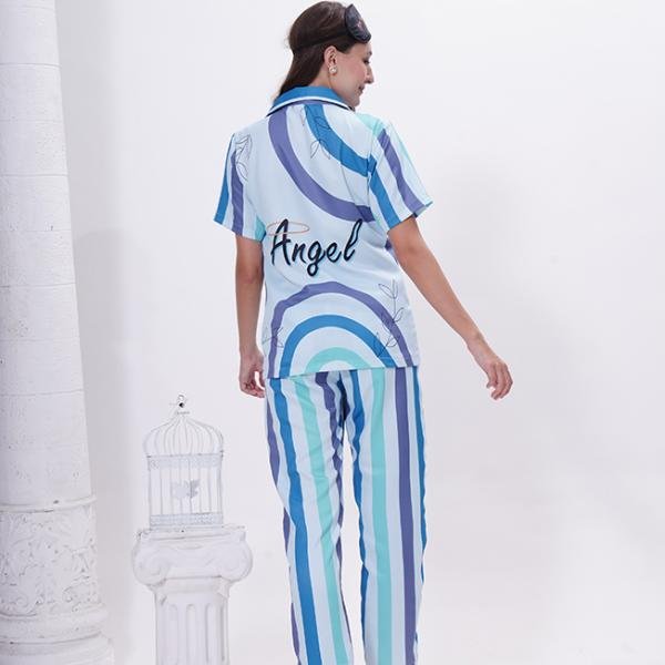 White Blue Striped Night Suit