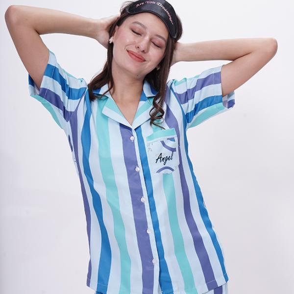 White Blue Striped Night Suit