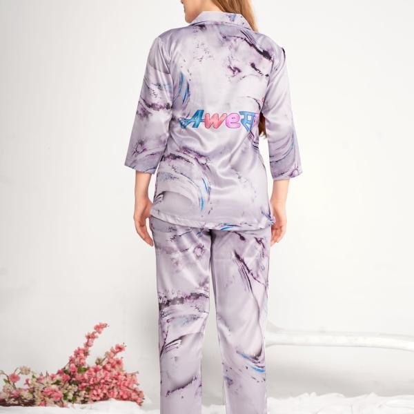 Lavender Mist Marble Print Kaftan Pyjama Set