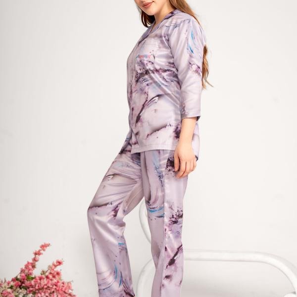 Lavender Mist Marble Print Kaftan Pyjama Set