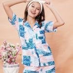 Blue & Pink Abstract Printed Night Suit