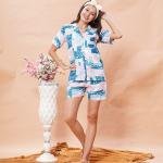 Blue & Pink Abstract Printed Night Suit