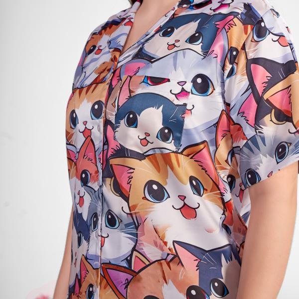 Pyjamas Womens Shorts Set with Button Down Shirt