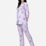 Button-Down Shirt Style Crop Top And Pants Pajama Set