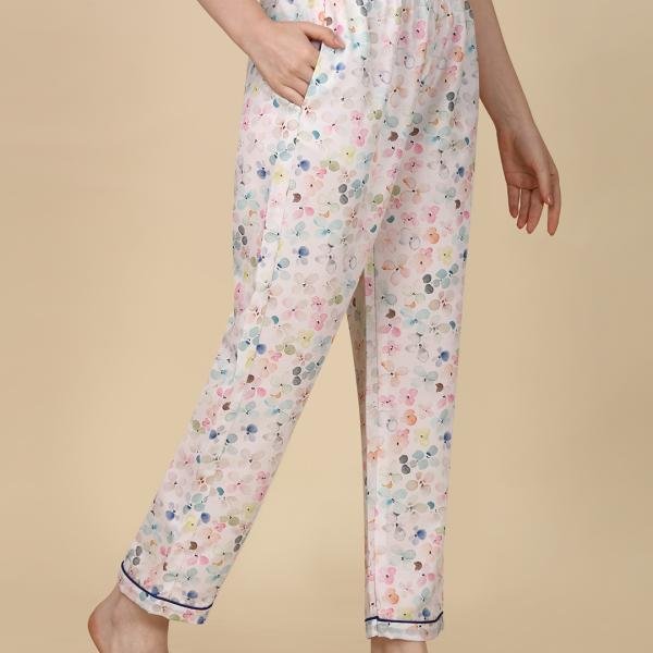 Shirt Style Top with Full Length Satin Pyjama Set