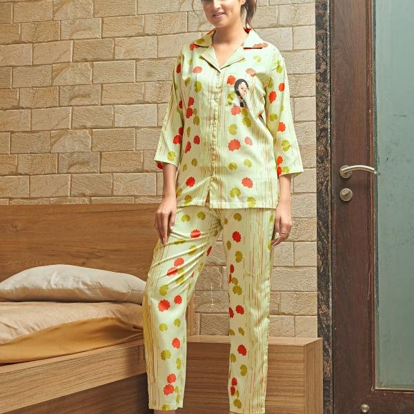 Button-Down Top with 3/4 Sleeves Pyjama Set Womens