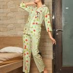 Button-Down Top with 3/4 Sleeves Pyjama Set Womens
