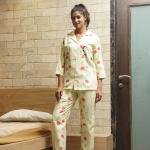 Cream Yellow Floral Print Beige Pajama Set