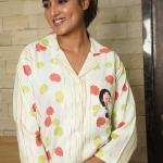 Cream Yellow Floral Print Beige Pajama Set