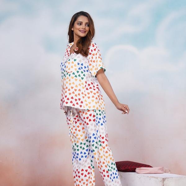 White Multicolor Red Polka Dot Pajamas