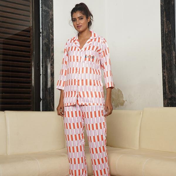 Peach Blush Checkered Cashmere Pajama Set