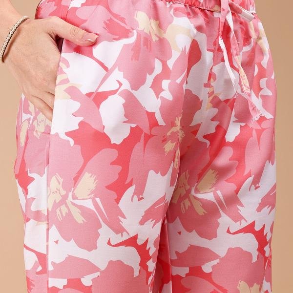Pink Coral Floral Animal Print Silk Pajamas