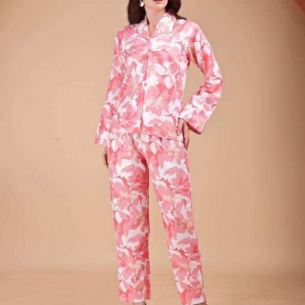 Pink Coral Floral Animal Print Silk Pajamas