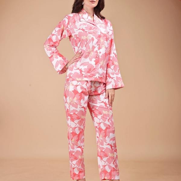 Pink Coral Floral Animal Print Silk Pajamas