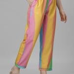 Multicolor Vertical Stripe White Kurta Pyjama For Ladies