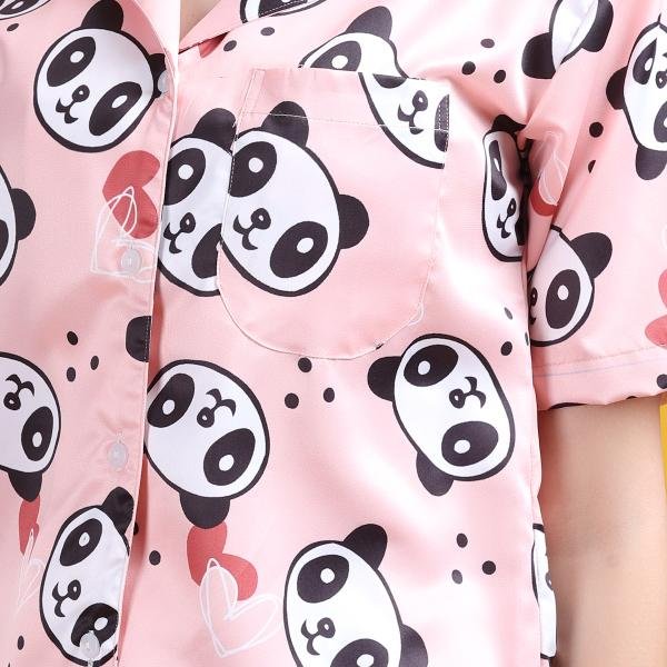 Pink Panda Print Womens Pyjama Shorts Set