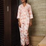 Peach Abstract Print Cotton Kurta Pajama For Ladies