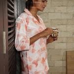 Peach Abstract Print Cotton Kurta Pajama For Ladies