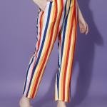 Multicolor Vertical Stripe Brown Pajama Set