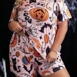 Blush Pink Halloween Print Nightwear Women Shorts