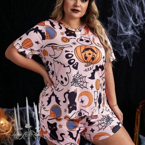 Blush Pink Halloween Print Nightwear Women Shorts