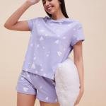 Lavender Heart Print Nightwear for Women Shorts Set