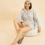 Womens Full Sleeve Button Down Shorts Night Suit